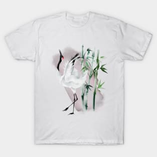 Crane and bamboo japanese painting T-Shirt